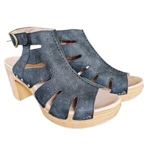 NWB Dansko Demetra Black Milled Nubuck Platform Heels Sandals 9.5 10